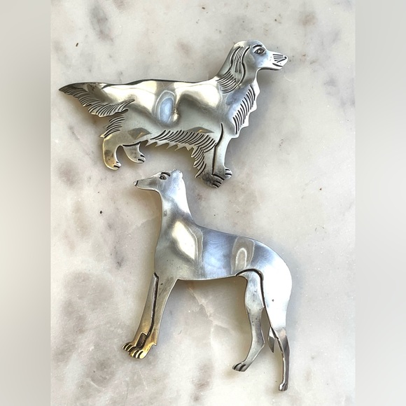 Sterling Irish Setter Golden Retriever Brooch/Handmade Dog Brooch Silver - Picture 2 of 11